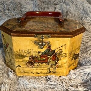 Vintage wooden handbag with lucite handle. Anton Pieck Mid century